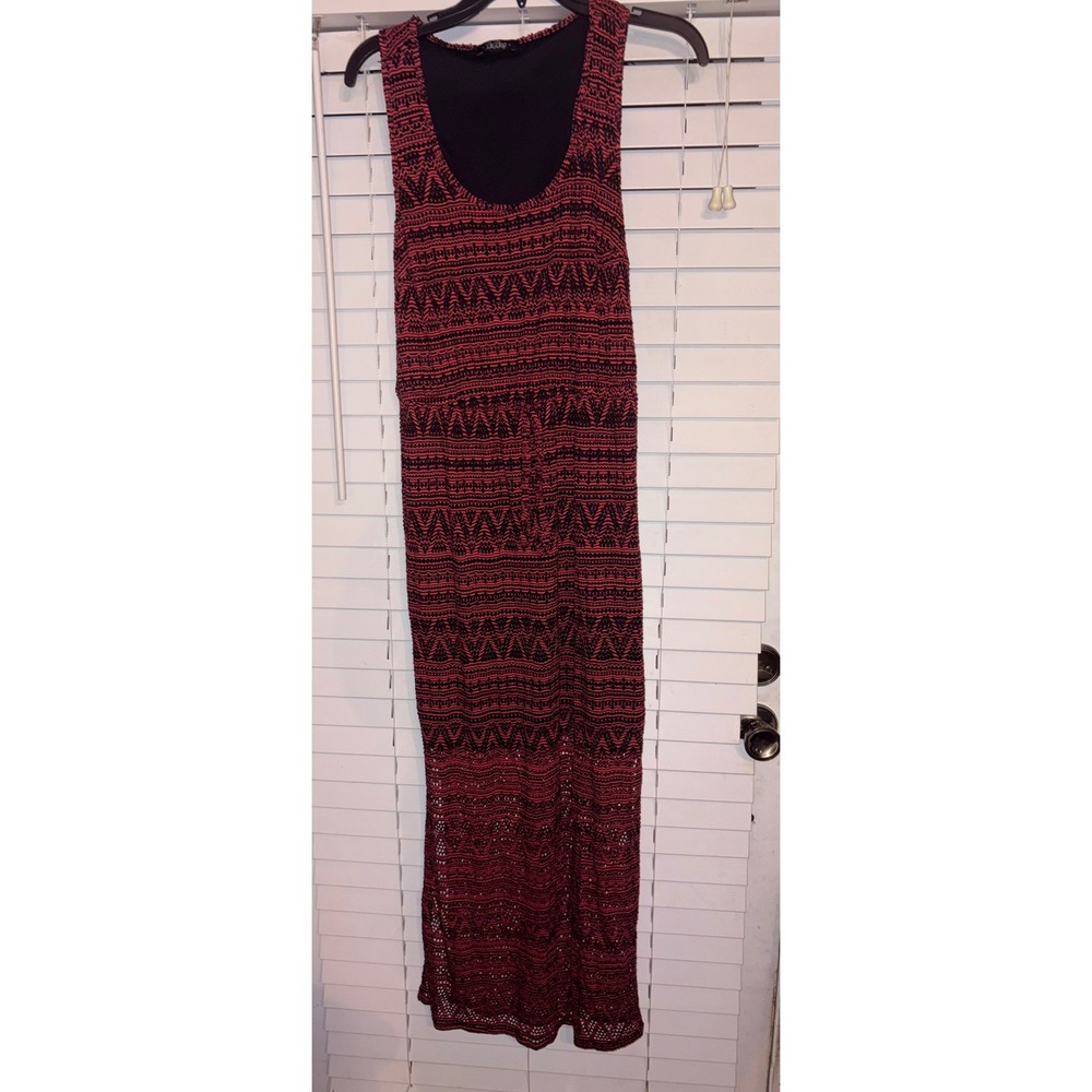BeBop Pink Black Geometric Crochet Lace Maxi Dress Womens Large Racerback Boho‎